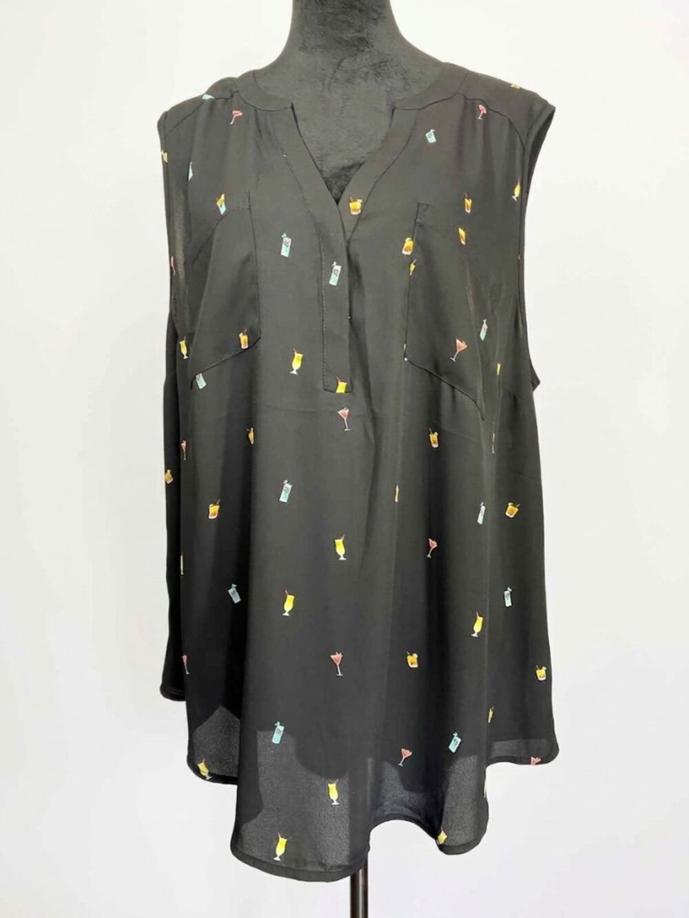 Torrid Harper Black Sleeveless Cocktail Print Georgette Style Blouse Size 2X